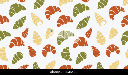 Seamless pattern featuring croissants and pastries on a white background Stock Vector