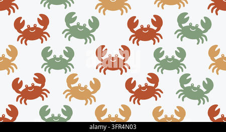 Cute crab pattern with orange and green crustaceans sea creature marine life Stock Vector