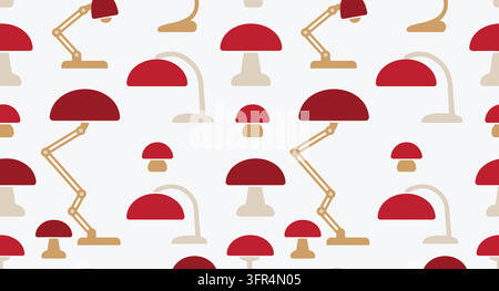 Seamless pattern of red desk lamps on white background with lamp Stock Vector