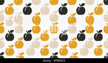 Seamless repeating apple fruit pattern in yellow and dark tones Stock Vector