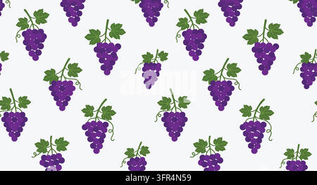 Seamless pattern with bunches of purple grapes on white background Stock Vector