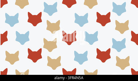 Stylized fox head animal pattern on clean white background with wildlife Stock Vector