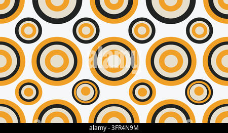 Seamless geometric pattern featuring concentric circles on white background Stock Vector