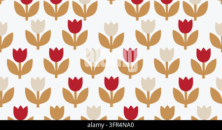 Spring floral seamless pattern with red and white tulips Stock Vector