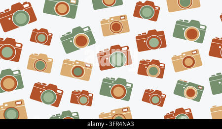 Vintage camera pattern featuring multicolored photographic equipment elements Stock Vector