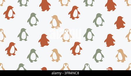 Cute penguins standing in a playful seamless pattern on white background Stock Vector