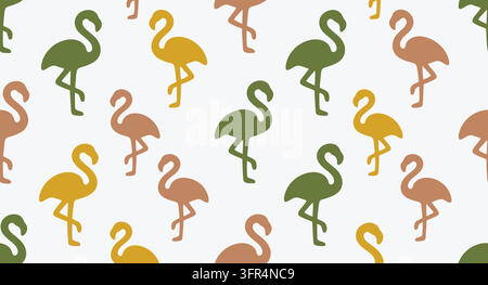 Repeating seamless pattern of tropical flamingo birds on white background Stock Vector