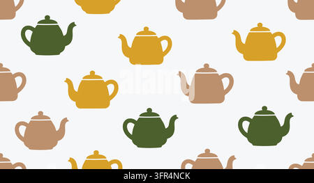 Seamless pattern featuring colorful teapots on white background Stock Vector