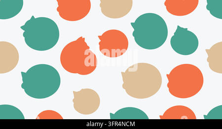 Cute cat faces repeating seamless pattern in teal and orange colors Stock Vector