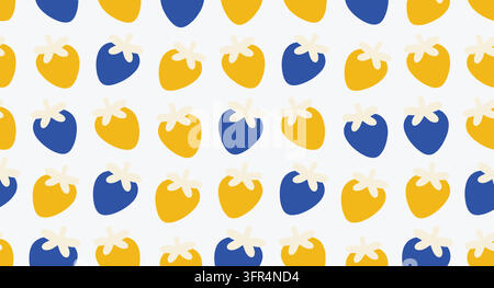 Seamless pattern of yellow and blue strawberries on white background Stock Vector