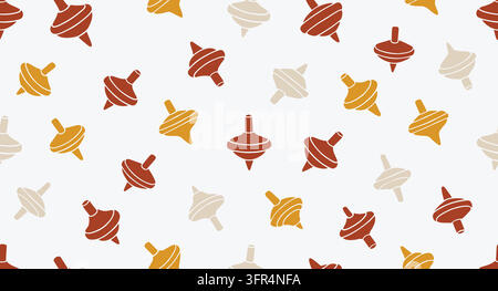 Seamless pattern of traditional spinning tops in warm colors with top Stock Vector