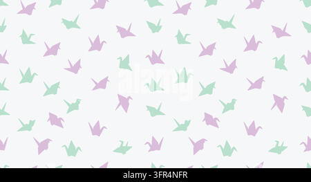 Seamless pattern with pastel paper origami cranes on white background Stock Vector