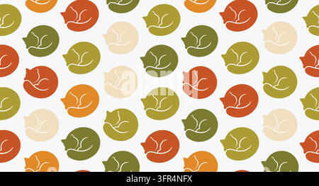 Seamless pattern featuring sleeping cats curled into circular shapes Stock Vector