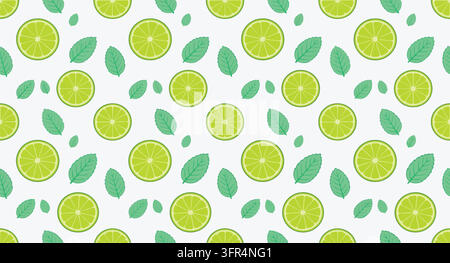 Seamless pattern with fresh lime slices and mint leaves slice leaf Stock Vector