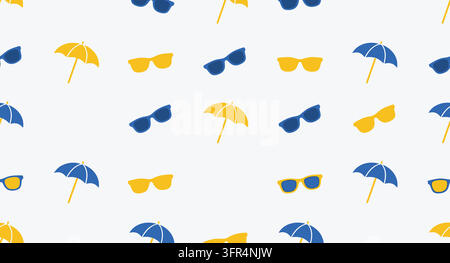 Seamless summer vacation pattern featuring beach umbrellas and sunglasses Stock Vector