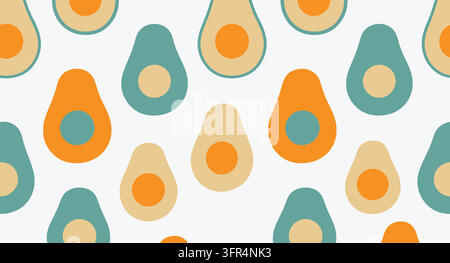 Seamless pattern featuring halves of avocado fruit on a white background Stock Vector