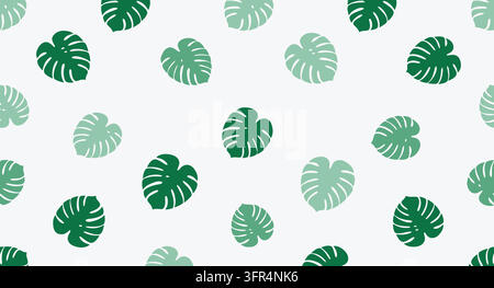 Seamless pattern with green tropical monstera leaves leaf plant life Stock Vector