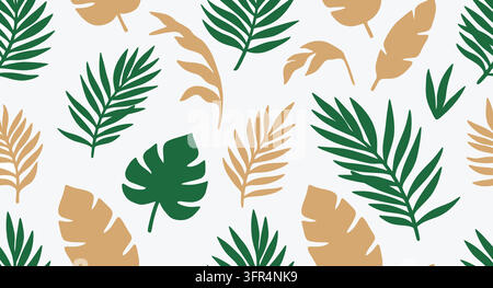 Seamless pattern featuring tropical palm leaves on a white background Stock Vector