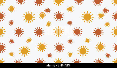 Minimalist sun motif pattern in warm yellow and orange tones on white background Stock Vector