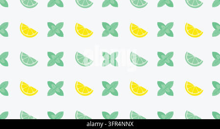 Refreshing citrus fruit slices and mint leaves repeating pattern with seamless Stock Vector