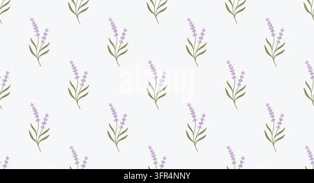 Seamless repeating pattern of lavender flowers on white background Stock Vector
