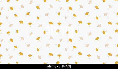 Yellow ginkgo biloba leaves seamless pattern on white background with tree leaf Stock Vector