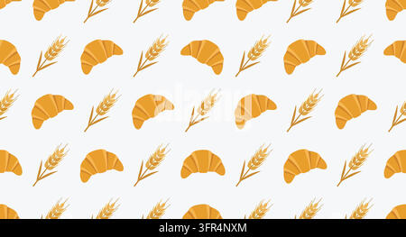 Seamless pattern with french croissants and wheat ears ear of hand drawn Stock Vector