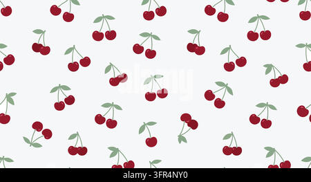 Seamless cherry fruit pattern background with repeating of fresh red Stock Vector