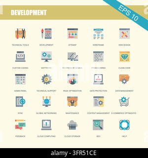 Software development and programming technology icons for web application Stock Vector