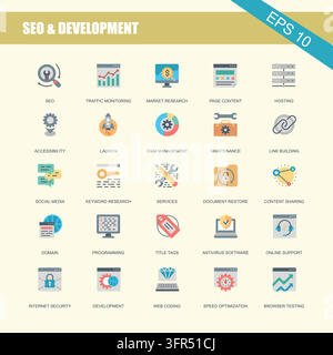 Set of search engine optimization and development flat vector icons Stock Vector