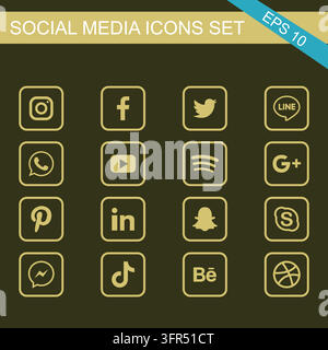 Set of outline style social media logos for web and mobile application interface Stock Vector