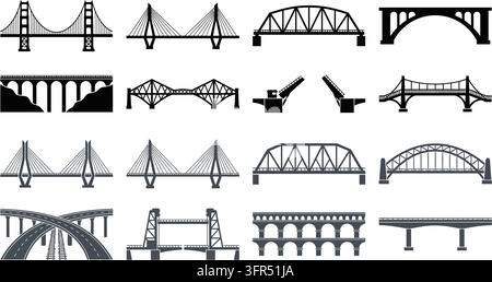 Set of various architectural bridge designs in a black and white style Stock Vector