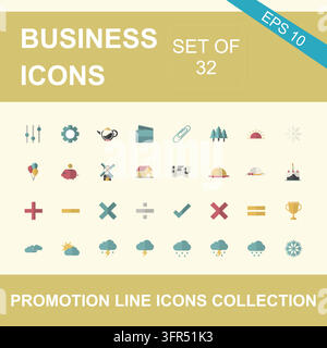 Universal flat icon set containing diverse business and weather related Stock Vector