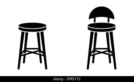 Black glyph icons of bar stools with and without backrests stool furniture Stock Vector