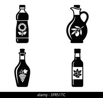 Cooking oil bottles collection with ingredient icons culinary olive Stock Vector