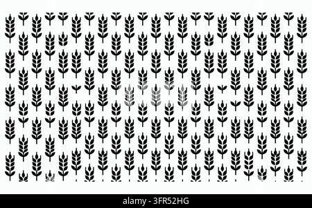 Seamless pattern of black wheat stalks on white background with agriculture Stock Vector