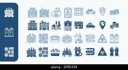 Industrial manufacturing and global logistics icons for business safety Stock Vector