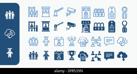Set of security and business management icons for modern office surveillance Stock Vector