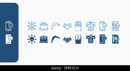 Business and mobile communication icons set in dual line art style Stock Vector