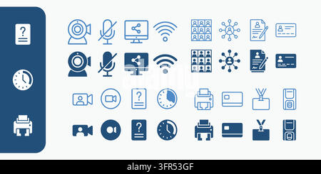 Digital communication and online security office icons in blue style Stock Vector