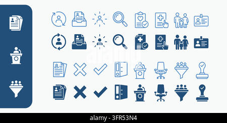 Human resources and hiring process icons in blue with hr recruitment symb Stock Vector