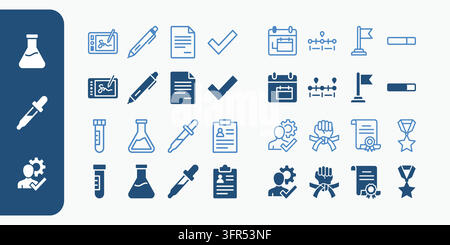 Scientific research and laboratory equipment icon collection Stock Vector