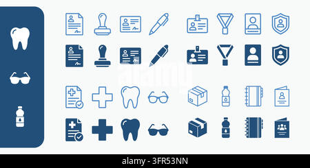 Medical and dental office identification icons in blue with symbols Stock Vector