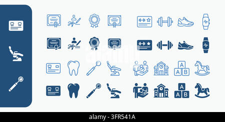 Dental and fitness related icons set for medical and health care services Stock Vector