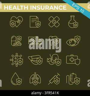 Health insurance icons collection with protective medical and laboratory symbols Stock Vector