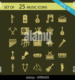 Collection of twenty five musical performance and sound studio icons Stock Vector