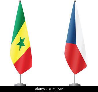 Senegal and Czechia flags on flagpoles for official ceremonies and meetings, transparent background vector Stock Vector
