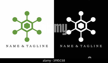 Abstract geometric logo template with connected dots and hexagon center Stock Vector