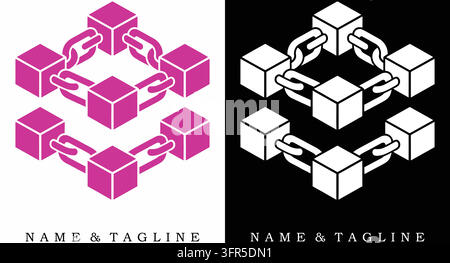 Blockchain network cubes linked together logo with currency Stock Vector