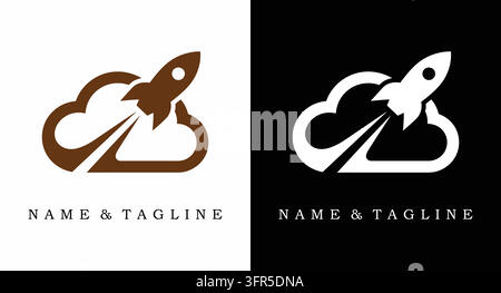 Rocket ship launching through a cloud icon representing computing Stock Vector